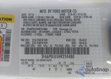 2017 Ford Fusion Hybrid Se из США, поврежденный, VIN 3FA6P0LU5HR234480